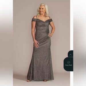 Oleg Cassini Glittery Silver One-Shoulder Evening Gown